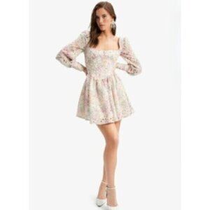 NWT Bardot Lila Flounce Broderie Pastel Floral Long Sleeve Mini Dress